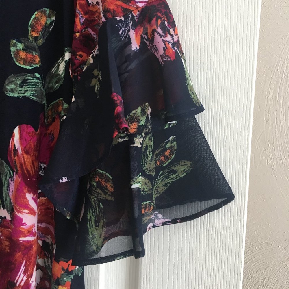 Floral A-line Dress on a Navy Background - Picture 3 of 5